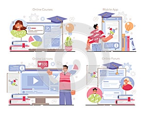 Education ecosystem online service or platform set. Multidisciplinary