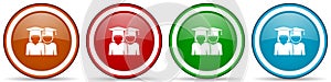 Education, educate, graduate, female and male students glossy icons, set of modern design buttons for web, internet and mobile