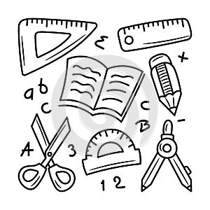 Education equipment and objects vector illustration with simple hand drawn