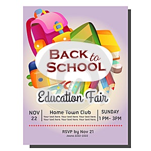 Education fair back to school poster with stationary