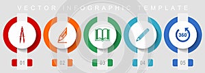 Education flat design icon set, miscellaneous icons such as calippers, pencil, book and 360 degree, vector infographic template,