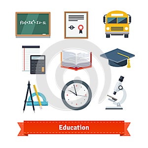 Education flat icon set