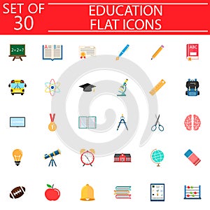 Education flat icon set, School sign collection