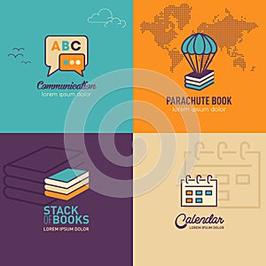 Education flat Icons, speech bubbles Icon, book stack icon