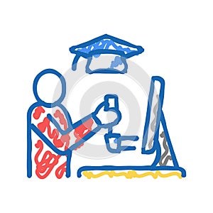 education flight simulator on computer icon doodle illustration
