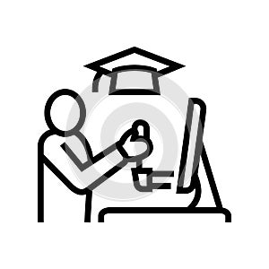 education flight simulator on computer line icon vector illustration