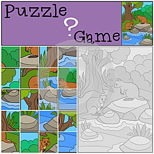 Education game: Puzzle. Two little cute quokkas