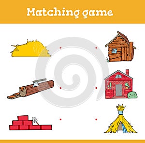 Education games with three little pigs. Preschool or kindergarten worksheet. Vector illustration