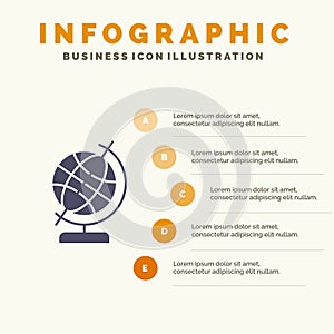 Education, Geography, Globe Solid Icon Infographics 5 Steps Presentation Background