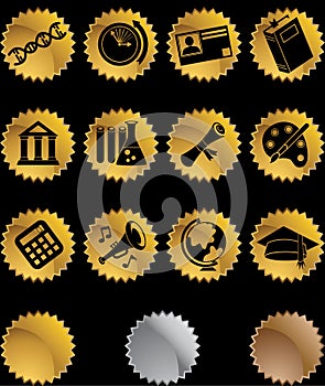 Education Gold Black Round Button Set