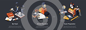 Education, Graduation And School Olympiad Concept. Students Have Test Or Bar Exam Preparations. Collective Distance