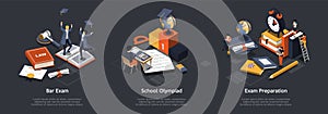 Education, Graduation And School Olympiad Concept. Students Have Test Or Bar Exam Preparations. Collective Distance photo