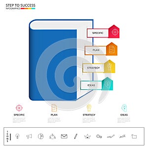 Vzdělání a krok na úspěch infografiky. papír kniha infografiky šablona ikony a prvky 