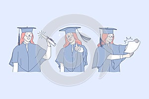 Education, graduation , success, diploma set concept