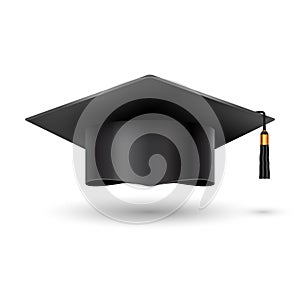 Education graduation university cup on white background. Success academic student hat for ceremony school achievement