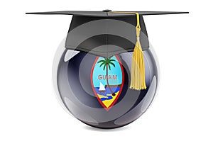 Education in Guam concept. Guamanian flag with graduation cap, 3D rendering
