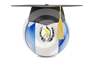 Education in Guatemala concept. Guatemalan flag with graduation cap, 3D rendering