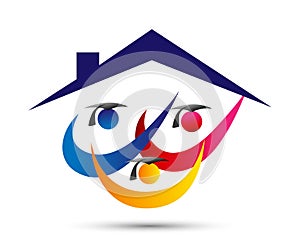 Education home logo, people, celebration, graduate student school logo, education graduated union logo
