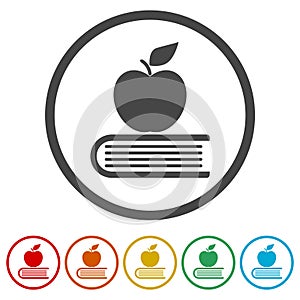 Education icon, Book with apple, 6 Colors Included