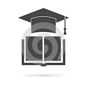 Education icon, book and graduation cap