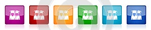 Education icon set, educate, graduate, female and male students colorful square glossy vector illustrations in 6 options for web