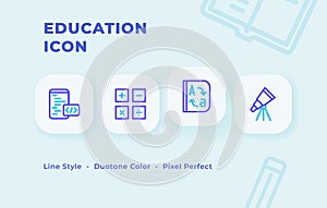 Education icon set with line style duo tone color modern flat vector