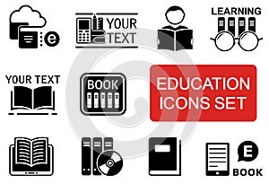 Education icon set with red accent