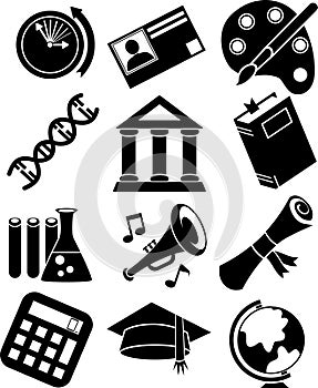 Education Icons - Black and White