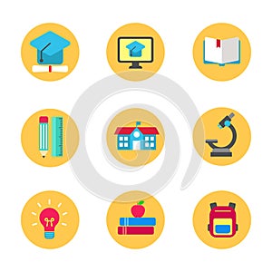 Education icons collection in flat style