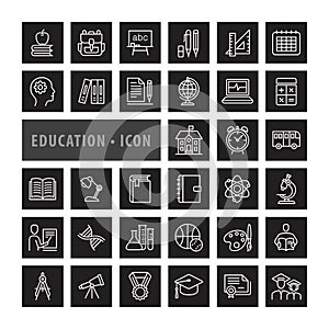 Education icons line vector set, Square botton Icons modern design