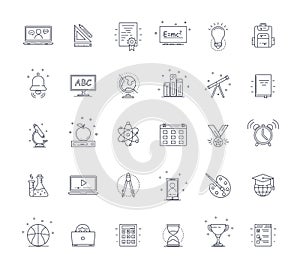 Education icons set. Black and white with lines. Isolated on white background. Can be used for web.