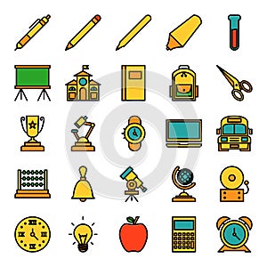 Education icons set with filled outline style. full color