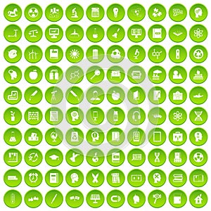 100 education icons set green circle