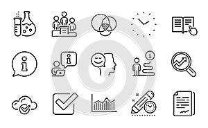 Education icons set. Included icon as Analytics, Euler diagram, Cloud computing. Vector