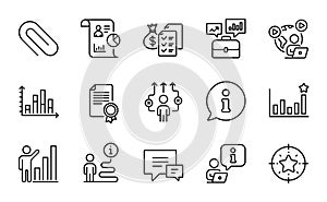 Education icons set. Included icon as Efficacy, Video conference, Accounting wealth. Vector