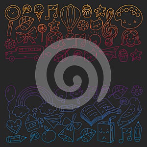 Education icons set. School and colledge. Creativity and imagination.