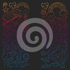 Education icons set. School and colledge. Creativity and imagination.