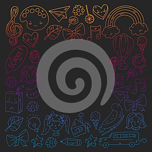 Education icons set. School and colledge. Creativity and imagination.