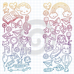 Education icons set. School and colledge. Creativity and imagination.