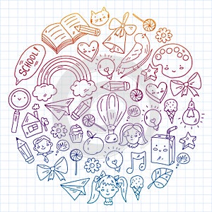 Education icons set. School and colledge. Creativity and imagination.