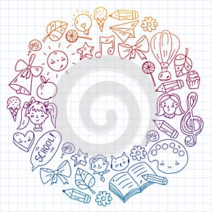 Education icons set. School and colledge. Creativity and imagination.