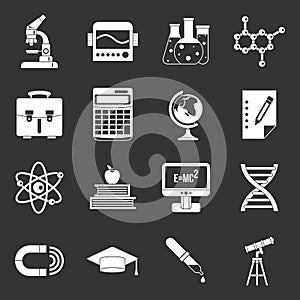 Education icons set grey vector