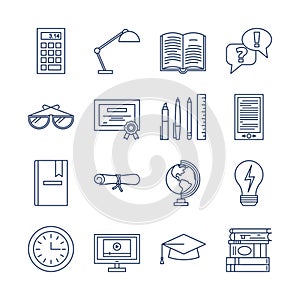 Education icons vector set isolated. Lerning or teaching collection.