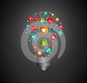 Education Idea - Virtual Lightbulb with Education Icons