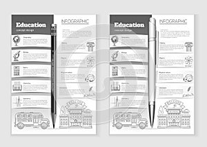 Education infographic. Black and white icons set