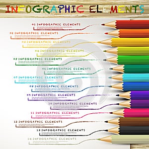 Education infographic with colorful pencils drawing lines