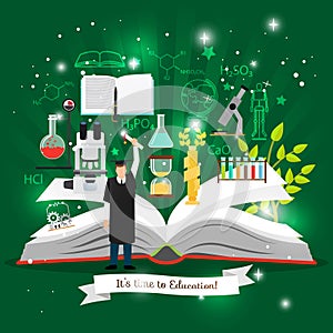 Education infographics with open book