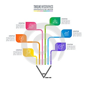 Education infographics template 6 step option. Timeline infograph