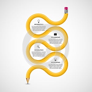 Education infographics template with curved pencil. Design element.