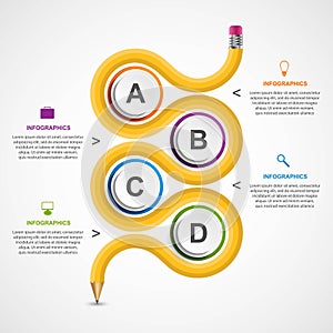 Education infographics template with curved pencil. Design element.